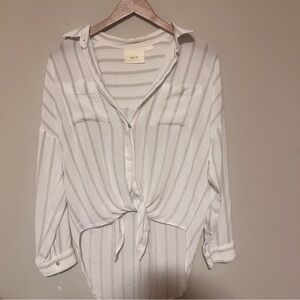 Maeve White Striped Button Down Shirt